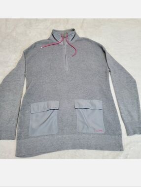 Lauren Ralph Lauren Gray Waffle Knit 1/4 Zip Sweater Women Medium Casual Classic